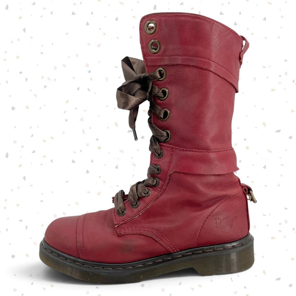 Dr. Martens Triumph Boots Red Oxblood Leather Pirate Fold Down Floral Boots US 9 - Picture 4 of 16